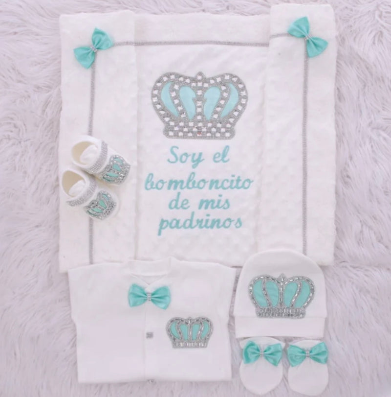 5pcs HRH Crown Royal Baby Boy Outfit - Mint Green/Silver or Gold