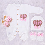 4pcs Wings HRH Crown Baby Girl Clothing Set - Pink/Gold/Silver