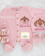 4pcs Princess Crown Velvet Set - Blush/Gold