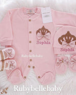 4pcs Princess Crown Velvet Set - Blush/Gold