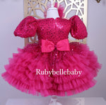 Veliah Beaded Sequin Dress with Train - Fuchsia Pink