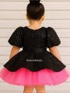 Ella Puff Sleeve Peplum Tulle Sequin Party Girls Dress – Black & Pink