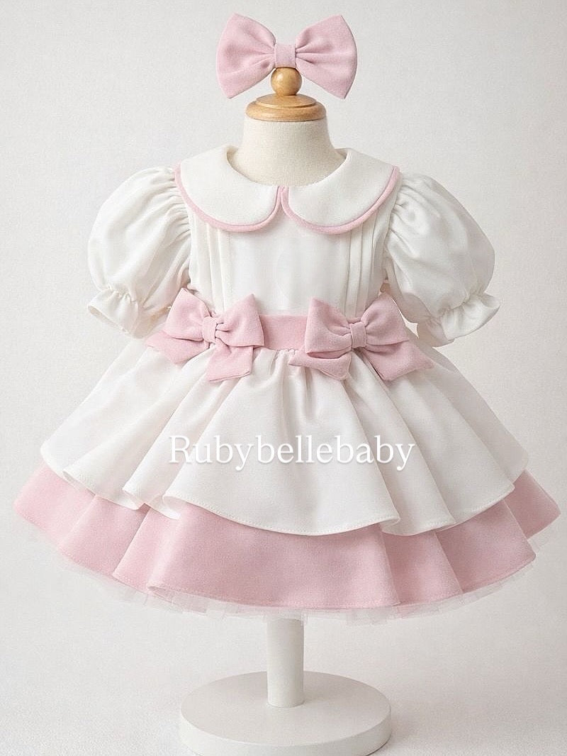 pink dress white peter pan collar Bamboo Peter Pan Collar Dress in Gingham Thistle by Kyte Baby