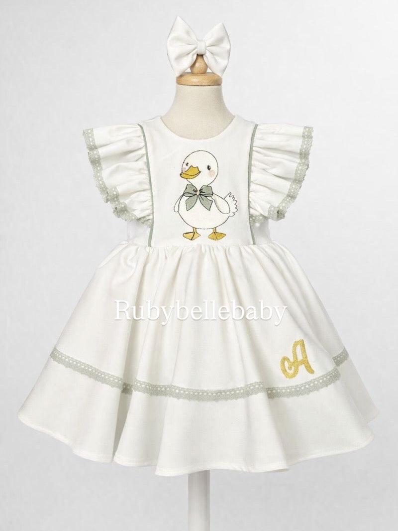 Luxury Duck Birthday Dress and Cake Smash Romper – Personalized First Birthday Outfit 1T