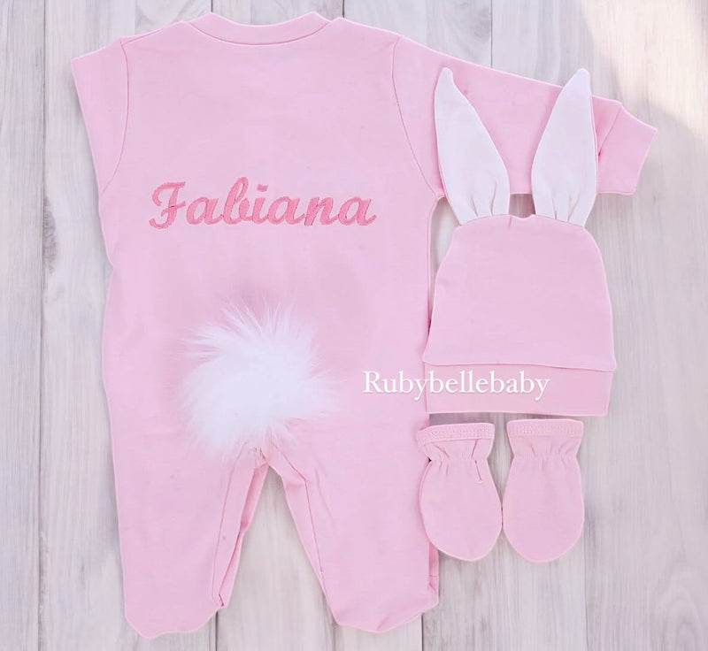 3pcs Bunny Baby Romper Set - Pink