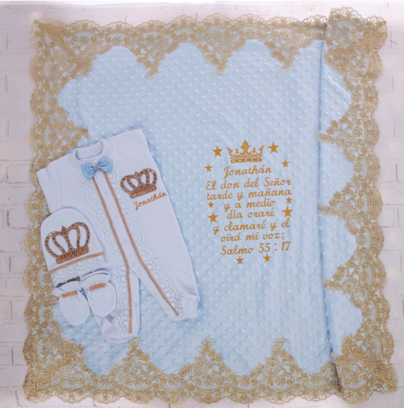 4pcs HRH Crown Baby Outfit - Light Blue/Silver or Gold