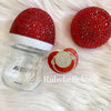 4pcs Bling Baby Bottle Custom Pacifier Set - Red