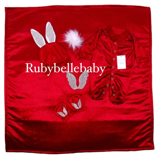 4pcs Easter Bunny Baby Romper Set - Red