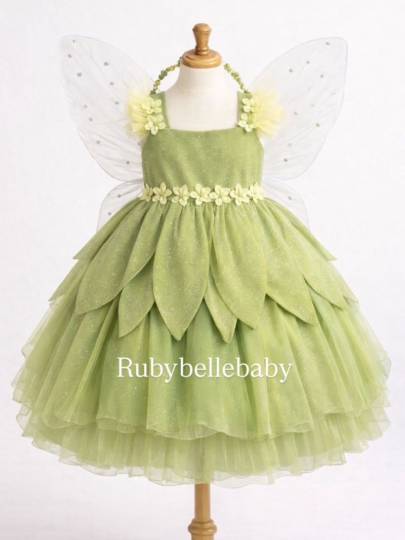 green emerald velvet dress Baby Girl Birthday Princess Dress Floral Fairy Costume Sleeveless Tu –  marryshe main image 1