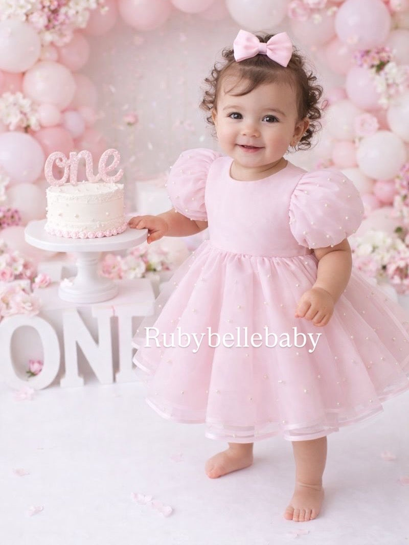 Personalized First Birthday Dress, Blush Tulle, Cake Smash Outfit 6yrs