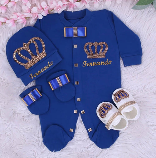 4pcs HRH Crown Baby Boy Clothing Set - Blue/Gold