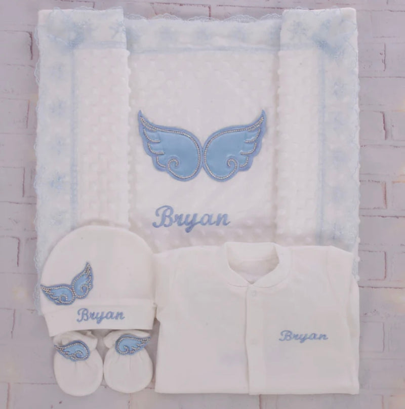 4pcs Embroidery Wings Set - White/Light Blue