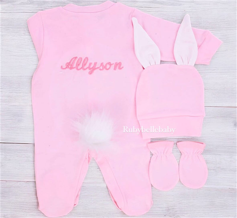 3pcs Bunny Baby Romper Set - Pink