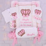 6pcs HRH Crown Bling Baby Girl Luxury Blanket Set - Pink