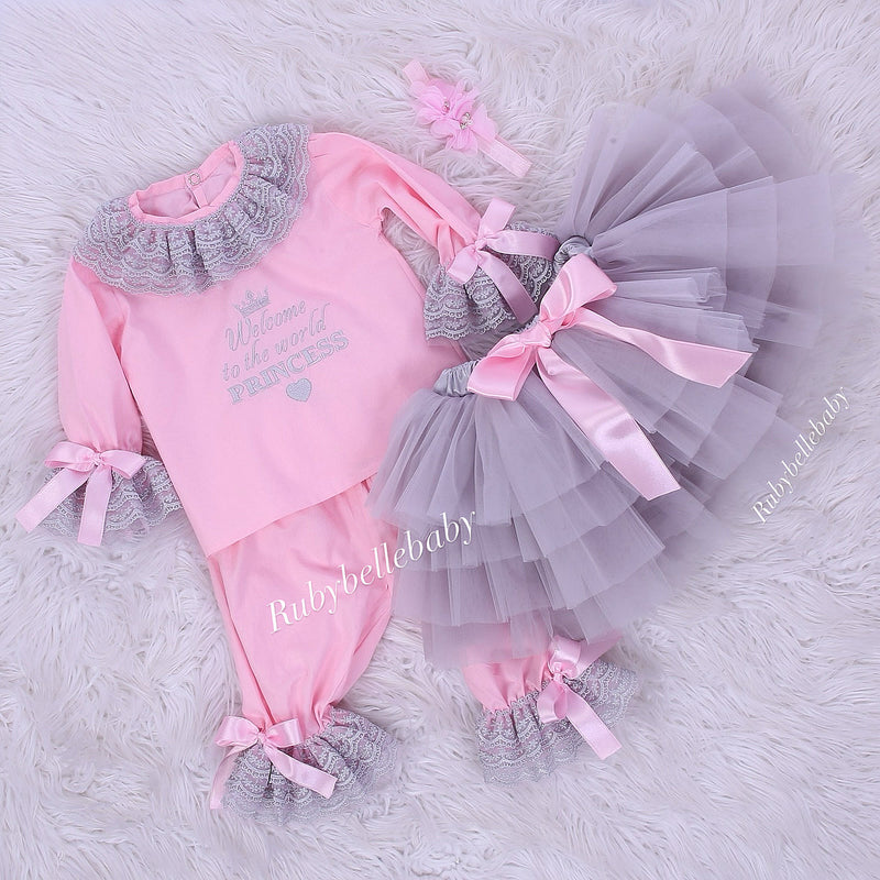 Luxury 6pcs Baby Girl Take Me Home Ruffle Lace Blanket Set - All colors