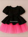 Ella Puff Sleeve Peplum Tulle Sequin Party Girls Dress – Black & Pink