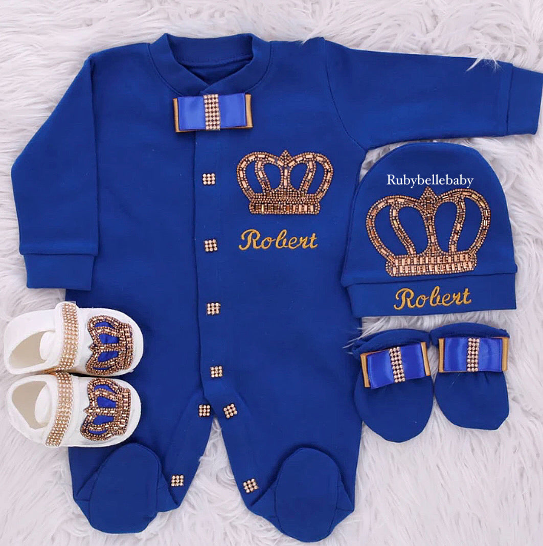baby boy dress clothes 4pcs HRH Crown Baby Boy Clothing Set