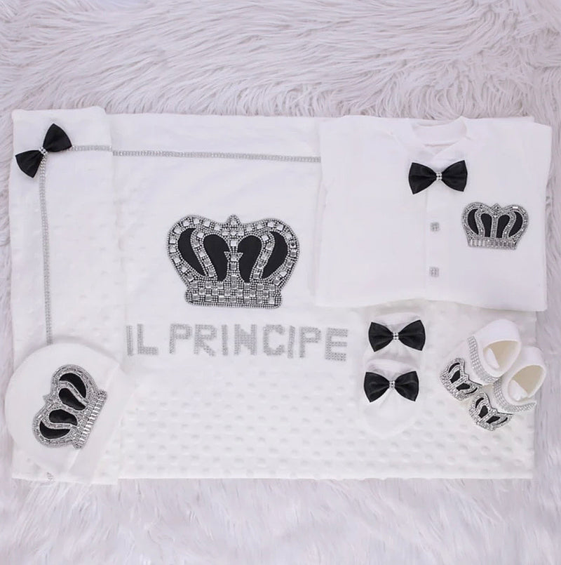 5pcs HRH Crown Royal Baby Boy Set - Black/Silver or Gold