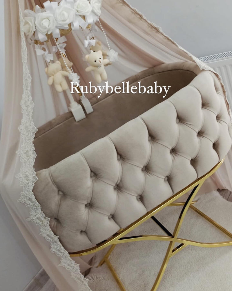 Luxury Oxford Velvet Bassinet with X Stand