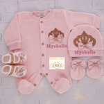 4pcs Princess Crown Velvet Set - Blush/Gold