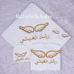 4pcs Bling Baby Blanket Rhinestone Wings Set - White/Gold