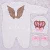 3pcs Wings HRH Crown Baby Girl Clothing Set - Pink/Gold/Silver