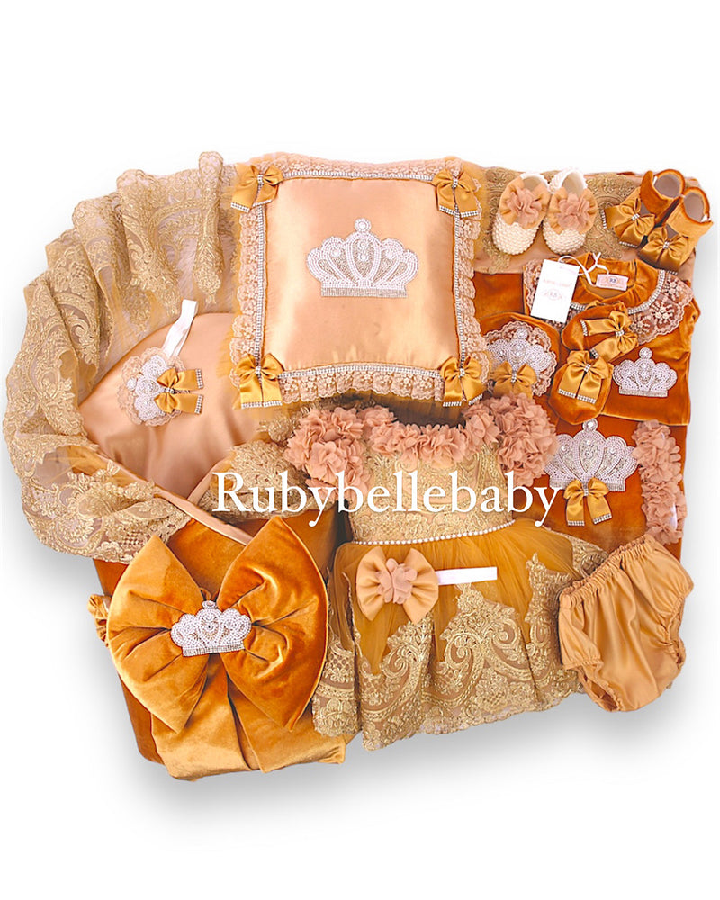 13pcs Luxury Swaddle Dainty Daisy Dress Romper Set - Gold