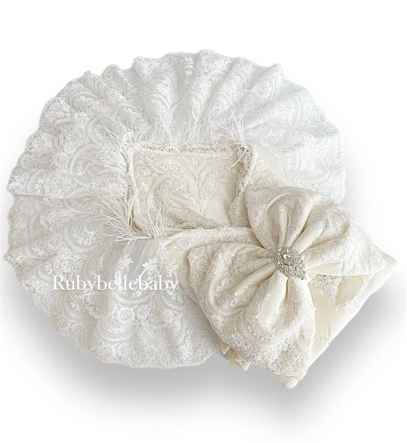 Luxury Feather Lace Swaddle - White