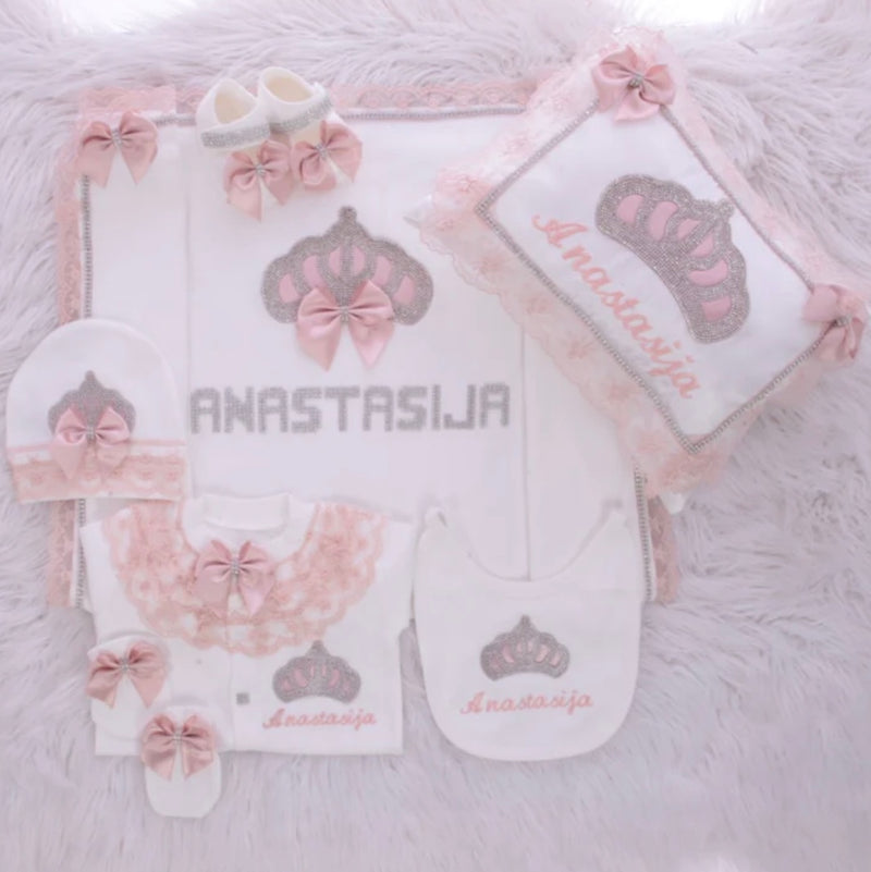 7pcs Princess Crown Baby Set - Blush Pink