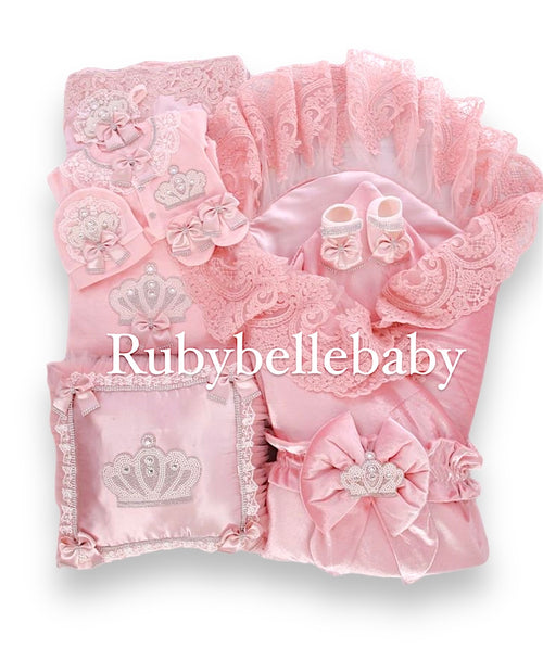 8pcs Luxury Velvet Jewel Crown Set - Blush