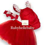 Amiera Baby Lace Romper Tutu Skirt Set - Red
