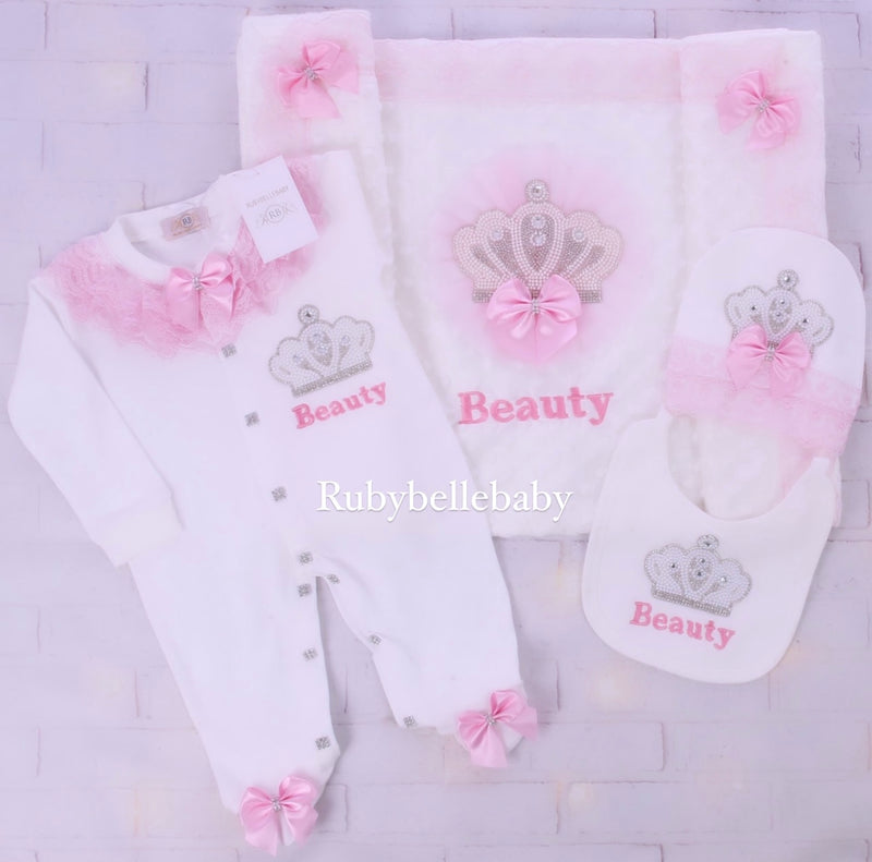 4pcs Baby Girl Jeweled Crown Set - Pink