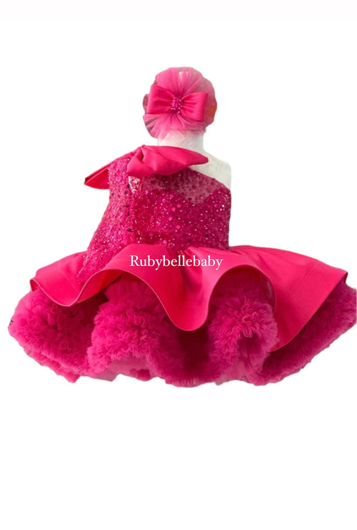 Zadelle Beaded Sequin Dress - Fuchsia Pink