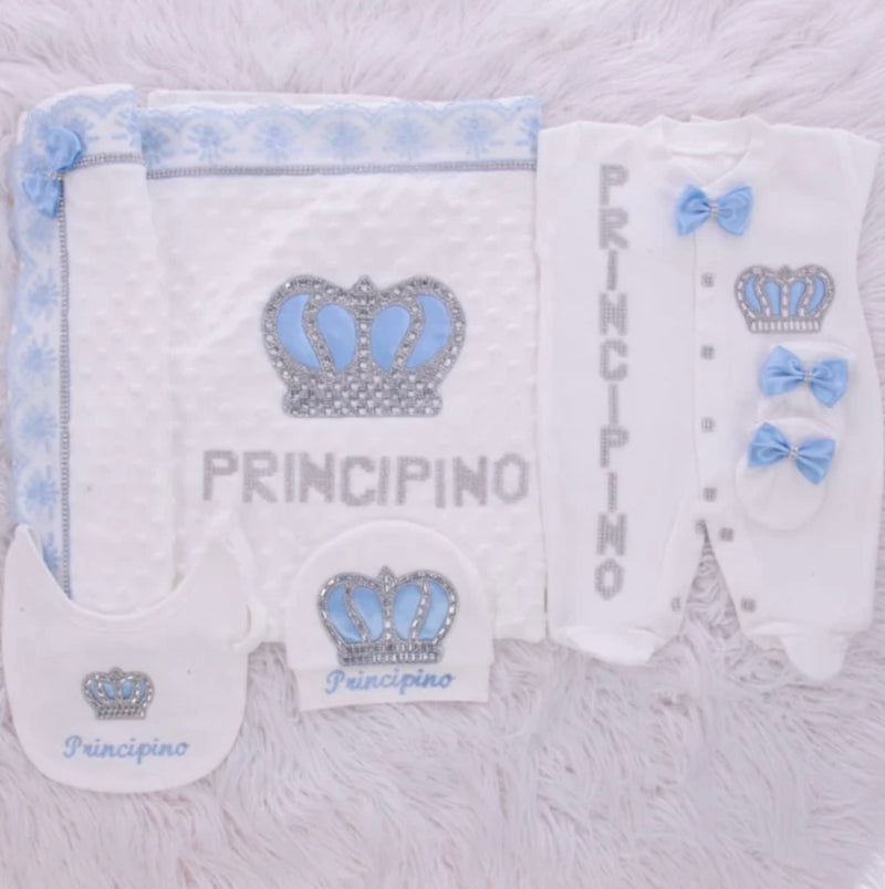 5pcs HRH Crown Royal Baby Boy Set - Blue/Silver or Gold