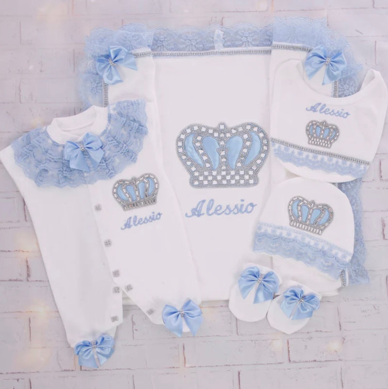 5pcs HRH Crown Royal Baby Boy Set - Blue/Silver or Gold