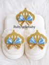 Crown Mom Slipper Set - Light Blue/Gold