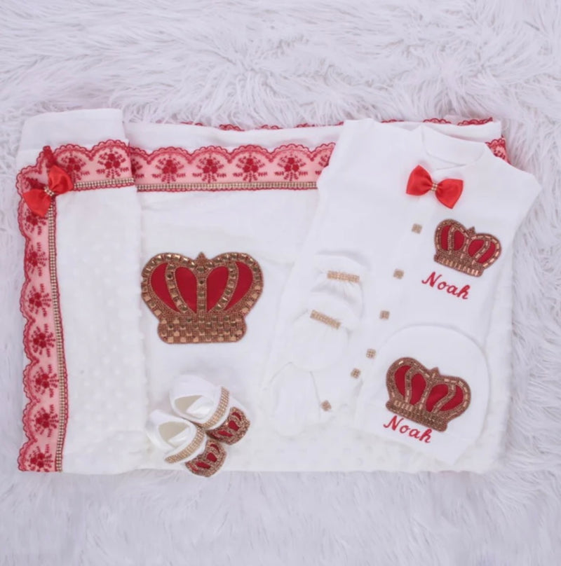 5pcs HRH Crown Royal Baby Boy Set - Red/Silver or Gold