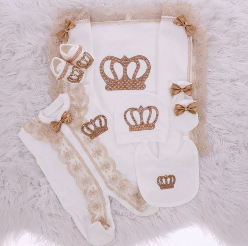 6pcs HRH Crown Baby Boy Set - Gold