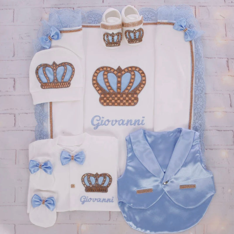 6pcs HRH Crown Baby Boy Set - Light Blue/Gold