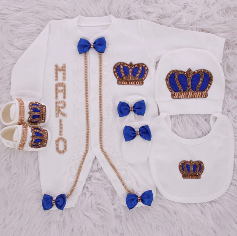 5pcs HRH Crown Royal Baby Boy Set - Blue/Silver or Gold