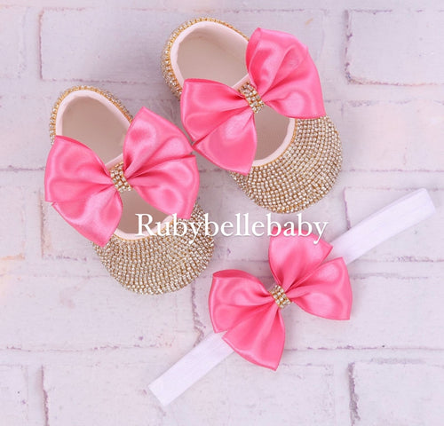 Bling Baby Girl Bow Shoe Pacifier Set - Pink