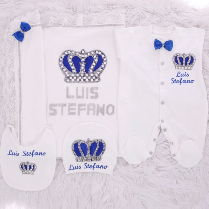 4pcs HRH Crown Royal Baby Boy Outfit - Royal Blue/Silver or Gold