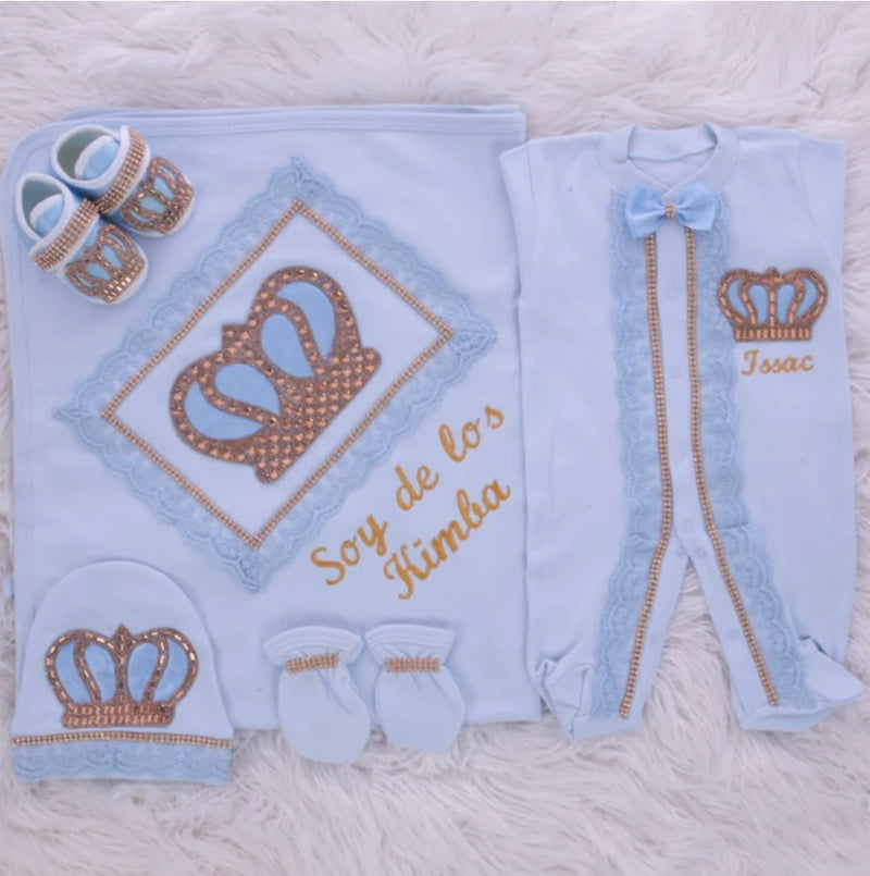 5pcs HRH Crown Royal Blanket Lace Set - Light Blue/Silver or Gold