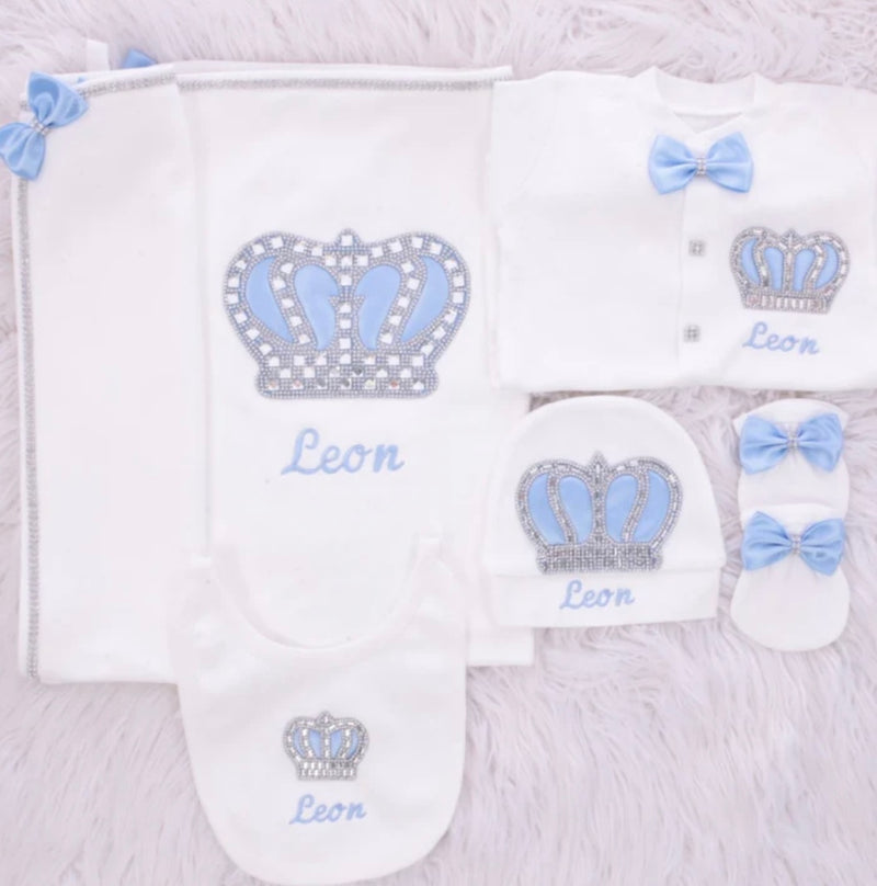 5pcs HRH Crown Royal Baby Boy Outfit - Light Blue/Silver or Gold