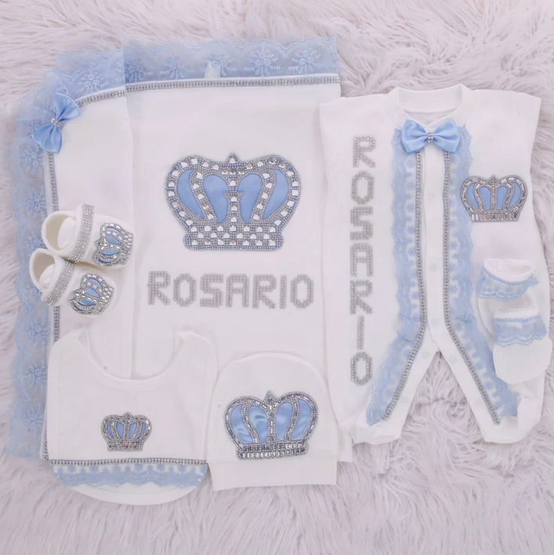 6pcs HRH Crown Royal Blanket Lace Set - Light Blue/Silver or Gold