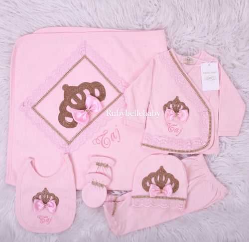 6pcs Bling Baby Outfit Princess Crown Set - Light Pink