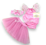 Amiera Baby Lace Romper Tutu Skirt Set - Pink
