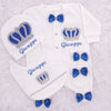 4pcs HRH Crown Baby Boy Coming Home Outfit with Bib - Blue