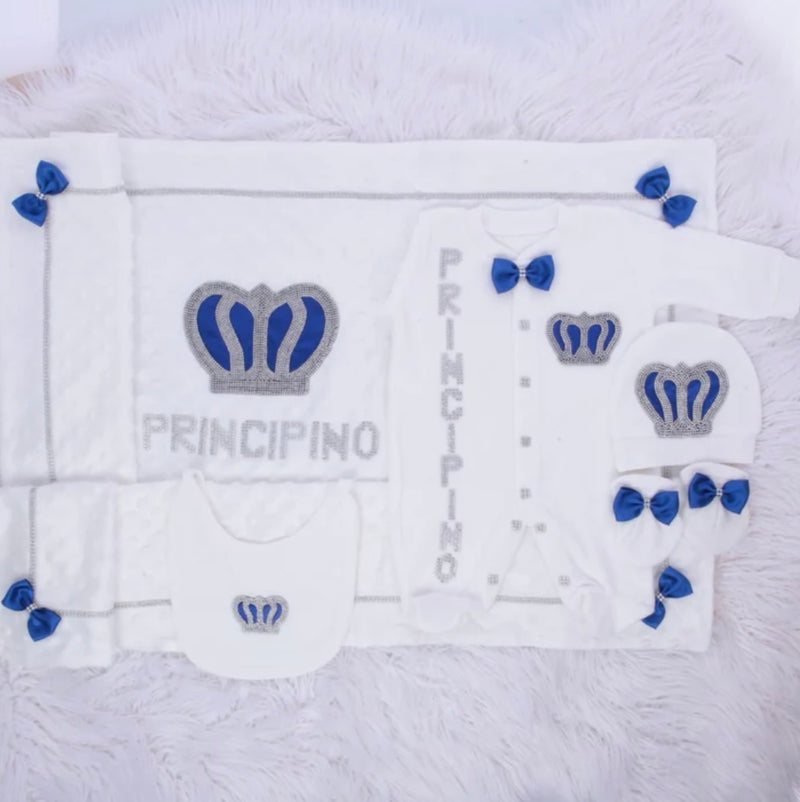 5pcs Crown Royal Baby Boy Set - Blue/Silver or Gold