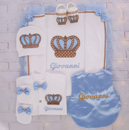 6pcs HRH Crown Baby Boy Set - Light Blue/Gold